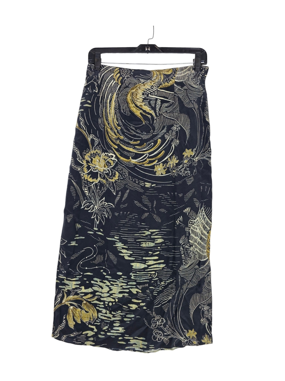 Massimo Dutti Silk  Black and Gold Abstract print Sarong style Midi Skirt - Picture 4 of 14